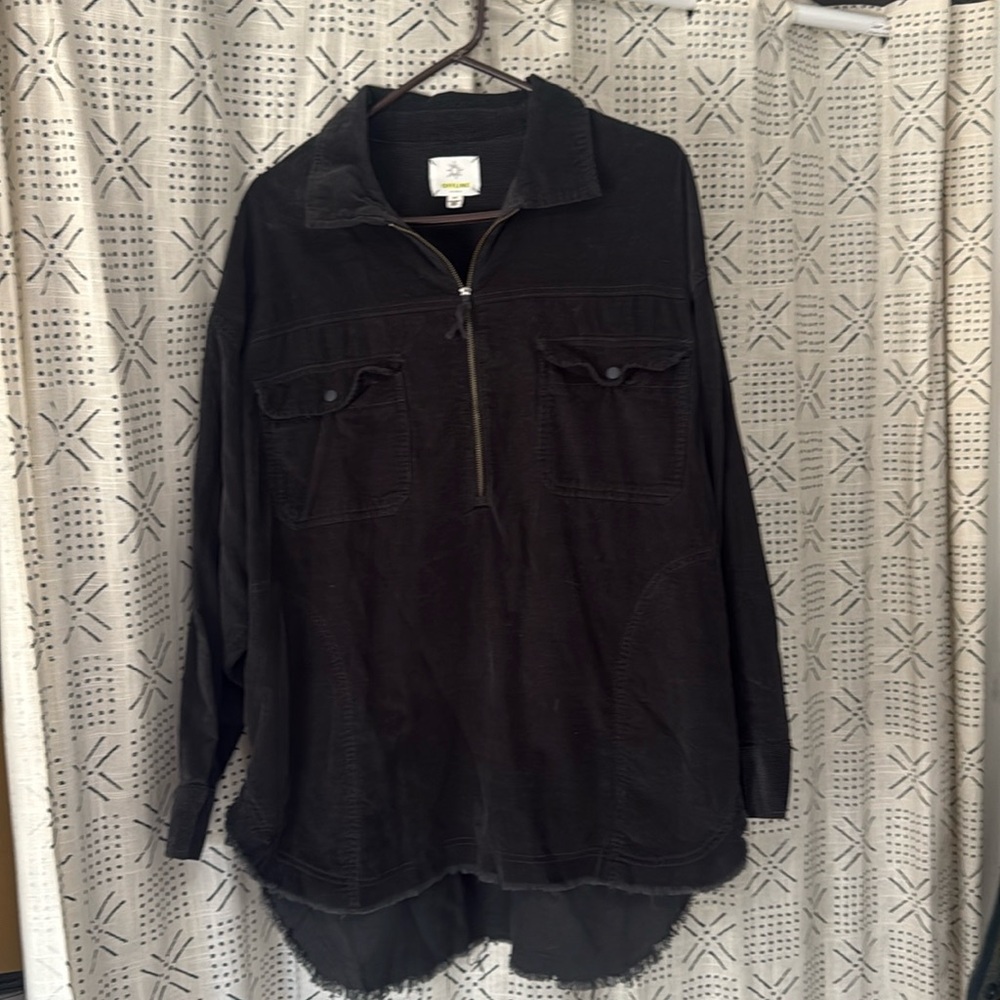 Aerie Offline 1/2”zip Black Corduroy Lg